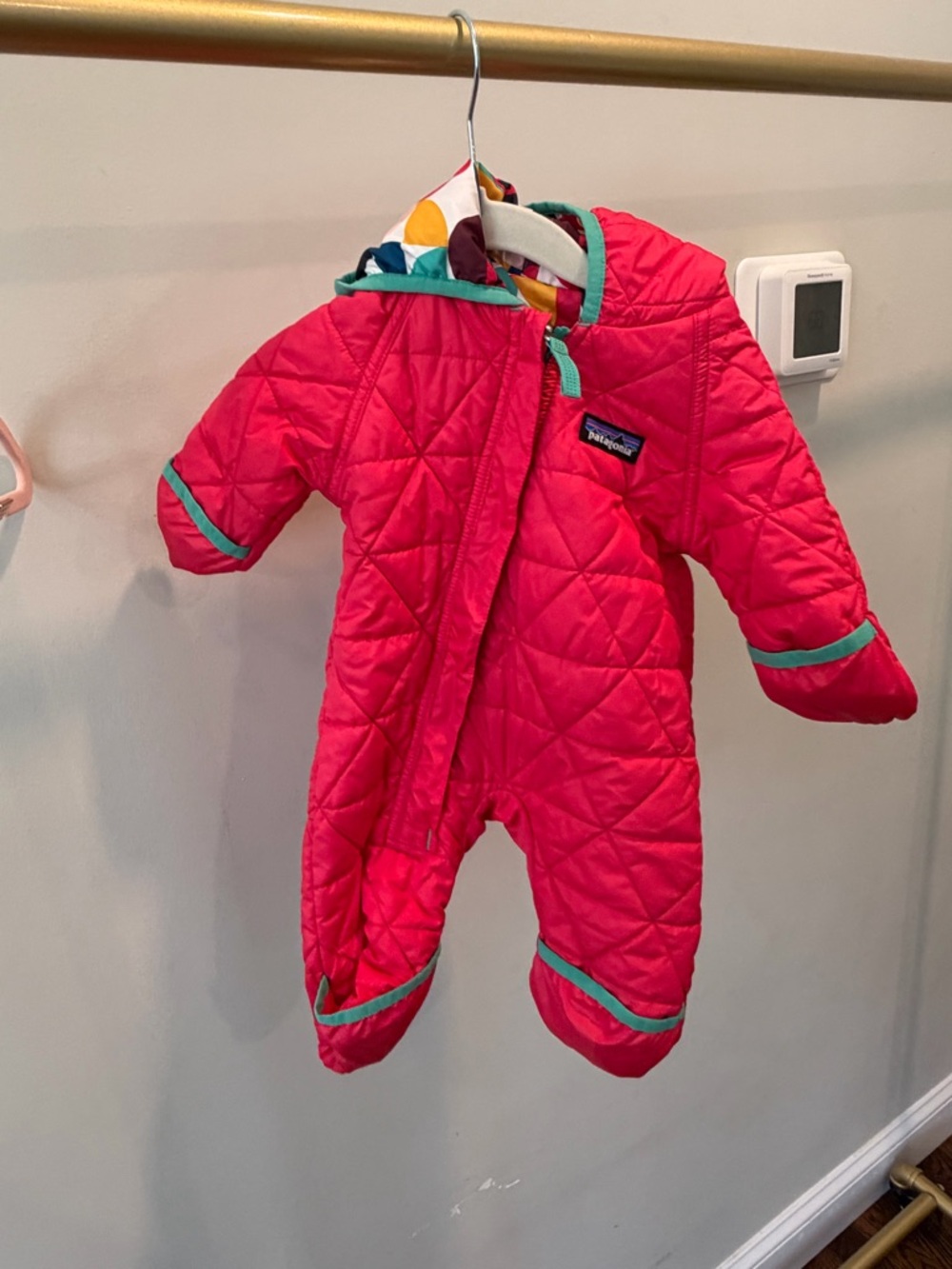 Patagonia Infant Pink Quilted Reversable Snowsuit with Teal Trim
